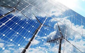 sustainable finance support image of wind energy reflecting off building